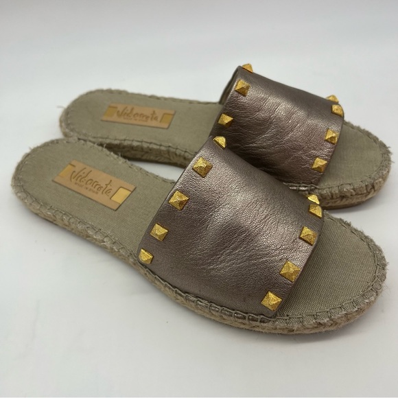 Vidorreta Espadrille Sandals Metallic Studded Slides Flats Size 10 Women - Picture 4 of 17